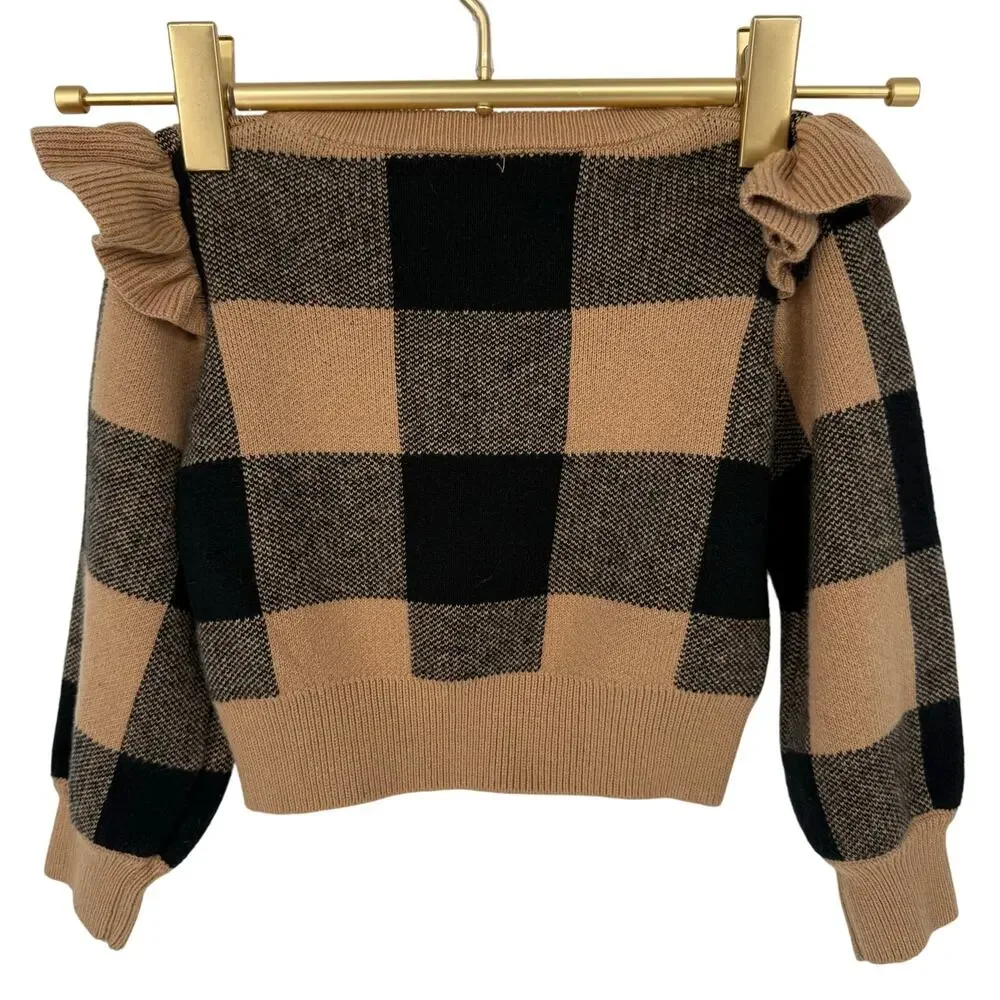 Janie and Jack Buffalo Check Ruffle Trim Sweater Girl’s 18-24 Months Autumn